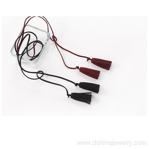 Long Cassel Necklace Imitation Suede Fabric Fringes Necklace
